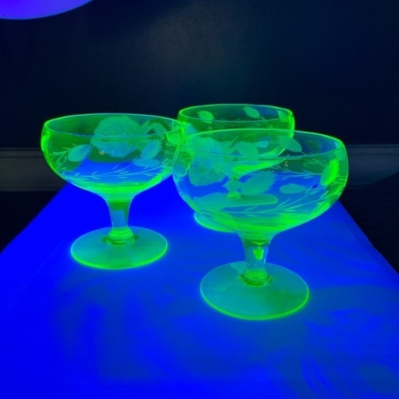 Set of 3 Uranium Glass 1920's Sherbet Cups - Picture 1 of 6